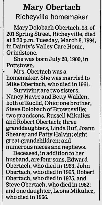 Mary Obertach obit